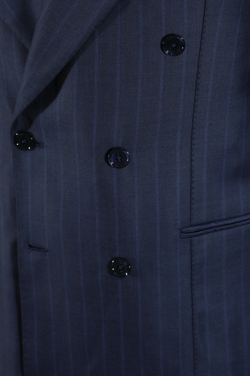 Dark Blue Bouble Breasted Pinstripe Suit - Italian Cotton - Handmade in Italy