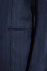 Dark Blue Bouble Breasted Pinstripe Suit - Italian Cotton - Handmade in Italy