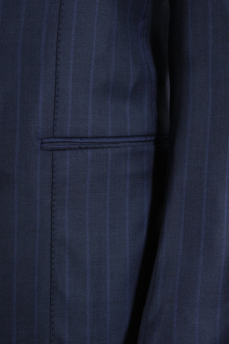 Dark Blue Bouble Breasted Pinstripe Suit - Italian Cotton - Handmade in Italy