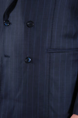 Dark Blue Bouble Breasted Pinstripe Suit - Italian Cotton - Handmade in Italy