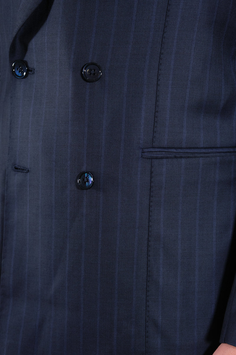 Dark Blue Bouble Breasted Pinstripe Suit - Italian Cotton - Handmade in Italy