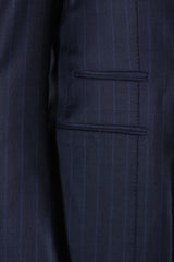 Dark Blue Bouble Breasted Pinstripe Suit - Italian Cotton - Handmade in Italy