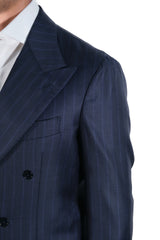 Dark Blue Bouble Breasted Pinstripe Suit - Italian Cotton - Handmade in Italy