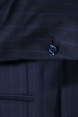 Dark Blue Bouble Breasted Pinstripe Suit - Italian Cotton - Handmade in Italy