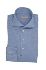 Polo Camicia Seta Cotone Azzurra Fatta A Mano
