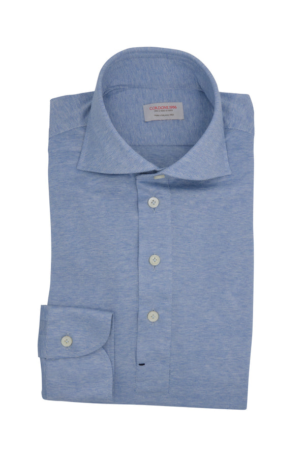 Polo Camicia Seta Cotone Azzurra Fatta A Mano