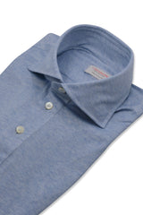 Polo Camicia Seta Cotone Azzurra Fatta A Mano