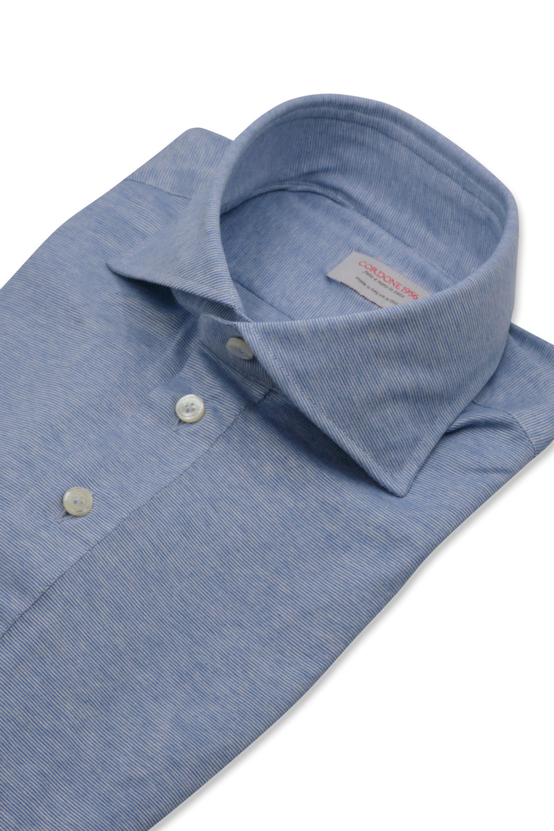 Polo Camicia Seta Cotone Azzurra Fatta A Mano
