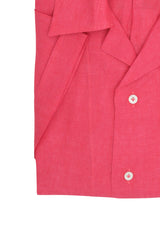Camicia In Lino Con Collo Bowling Tinta Unita Corallo