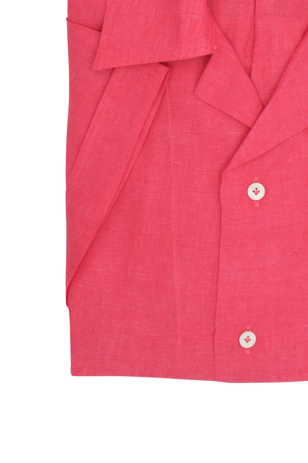 Coral Linen Bowling Collar Shirt
