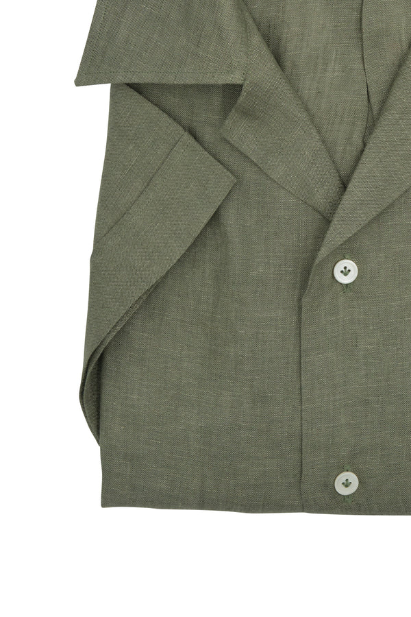 Military Green Linen Bowling Collar Shirt