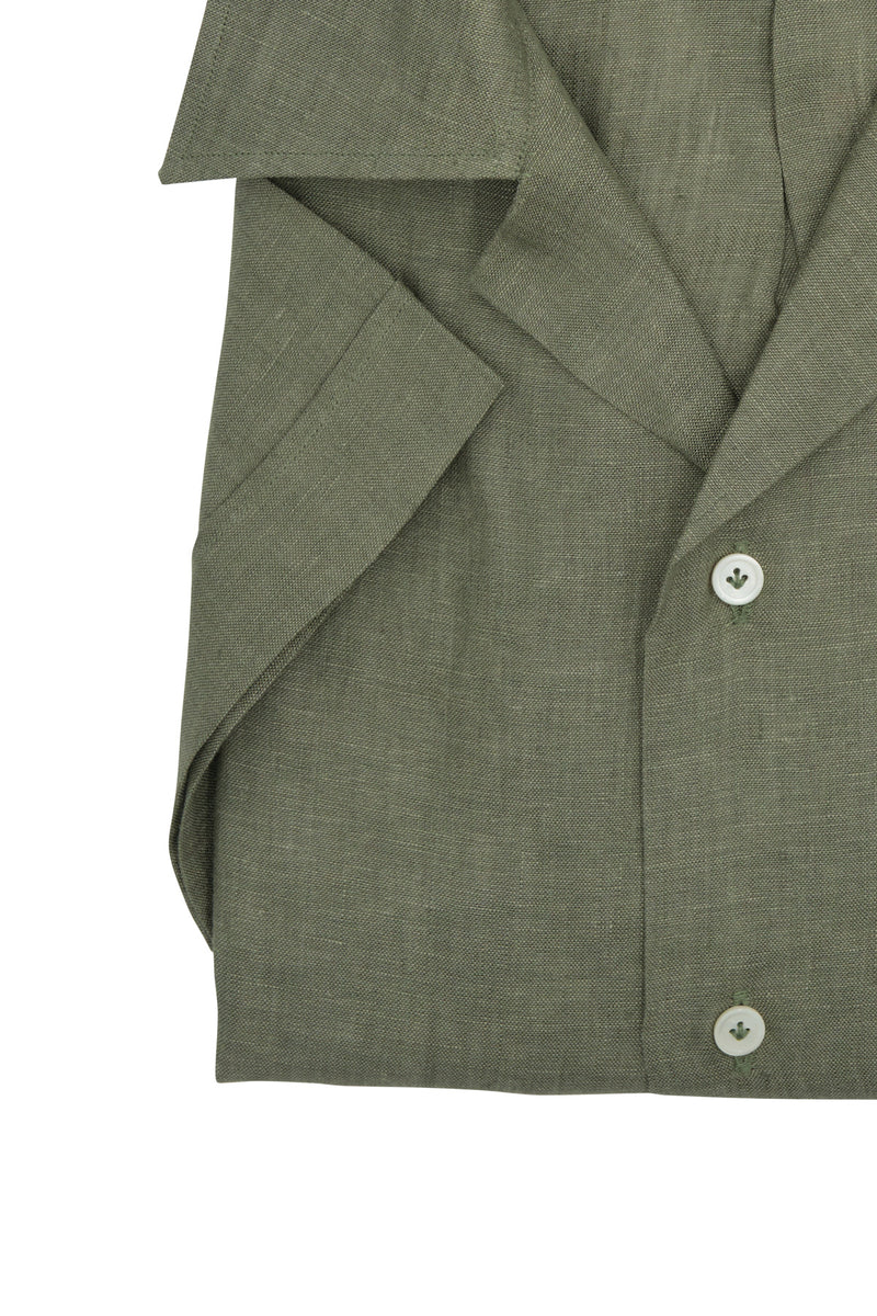 Military Green Linen Bowling Collar Shirt