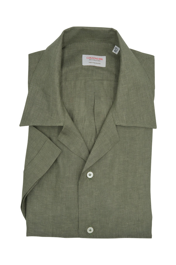 Military Green Linen Bowling Collar Shirt