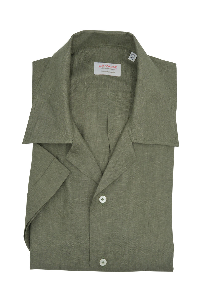Military Green Linen Bowling Collar Shirt