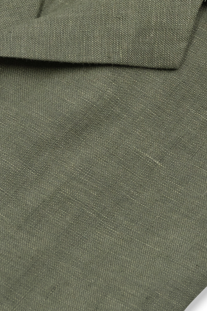 Military Green Linen Bowling Collar Shirt