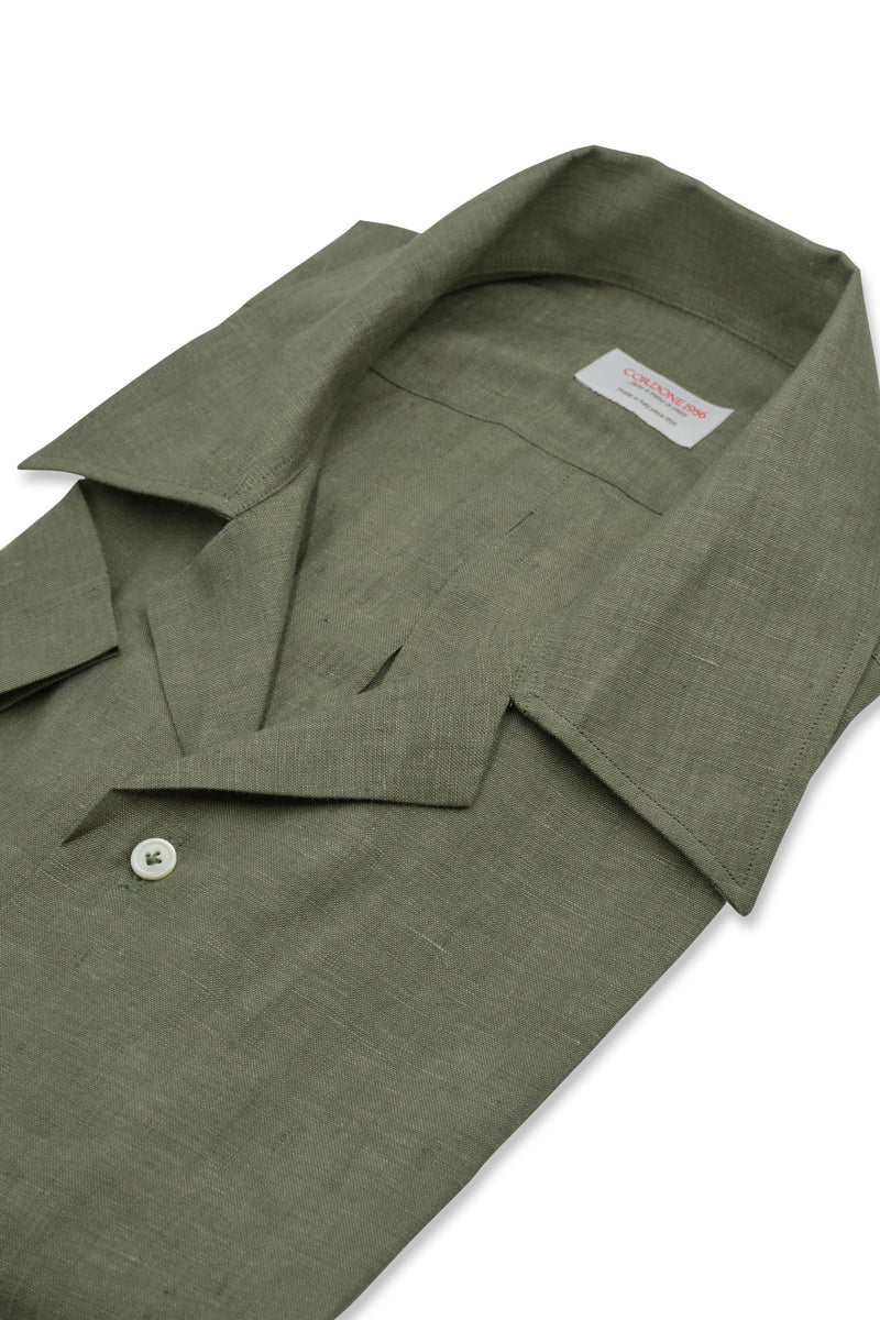 Military Green Linen Bowling Collar Shirt