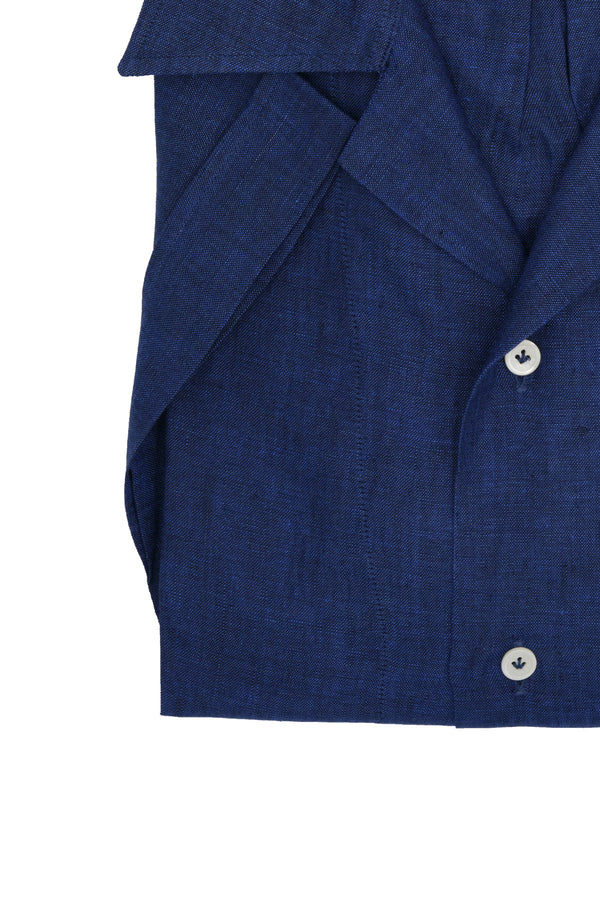 Blue Linen Bowling Collar Shirt