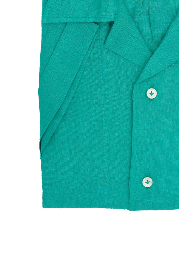 Water Green Linen Bowling Collar Shirt