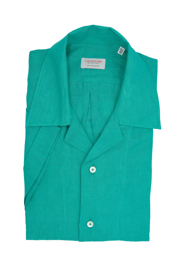 Water Green Linen Bowling Collar Shirt