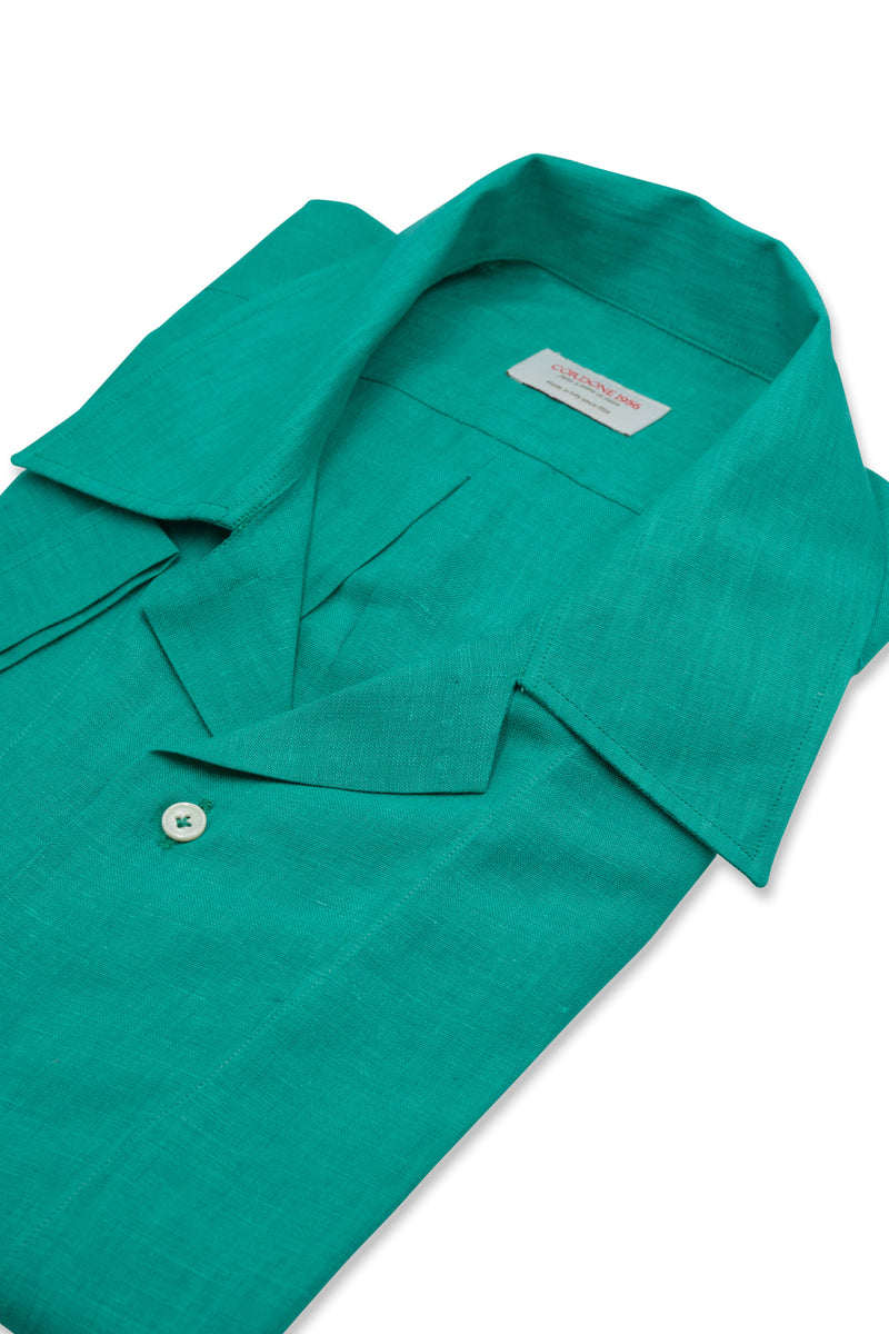 Water Green Linen Bowling Collar Shirt