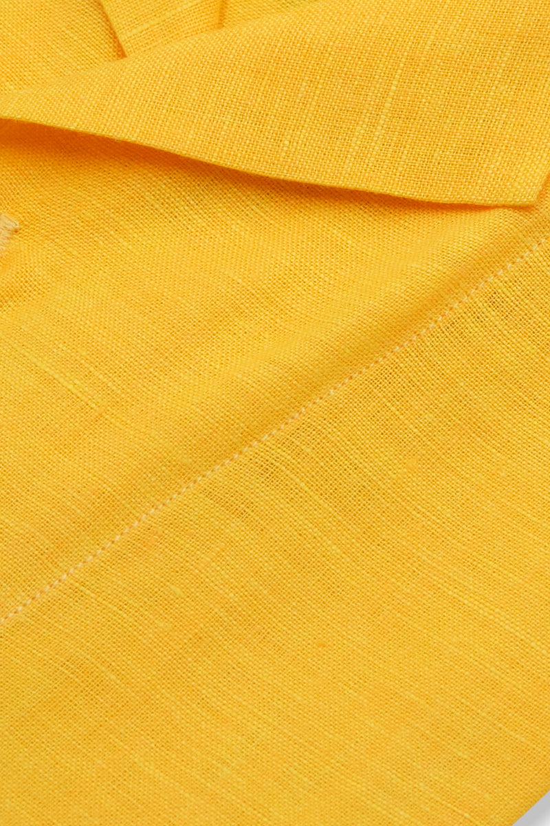 Camicia In Lino Con Collo Bowling Tinta Unita Gialla