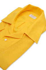 Camicia In Lino Con Collo Bowling Tinta Unita Gialla