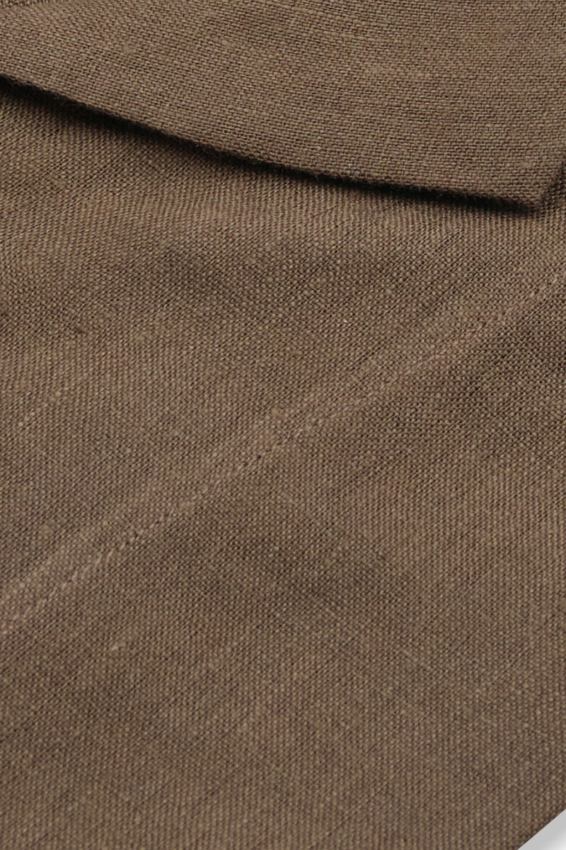 Brown Linen Bowling Collar Shirt