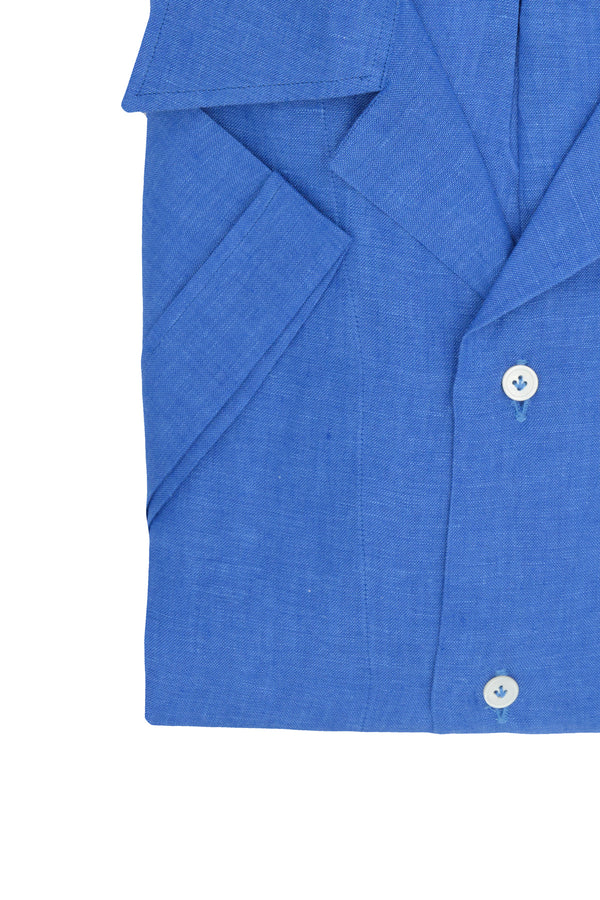 Azure Linen Bowling Collar Shirt
