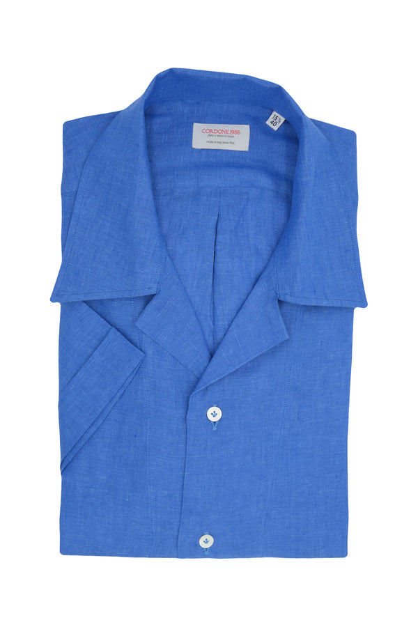 Azure Linen Bowling Collar Shirt