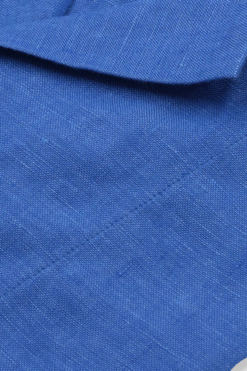 Camicia In Lino Con Collo Bowling Tinta Unita Azzurra