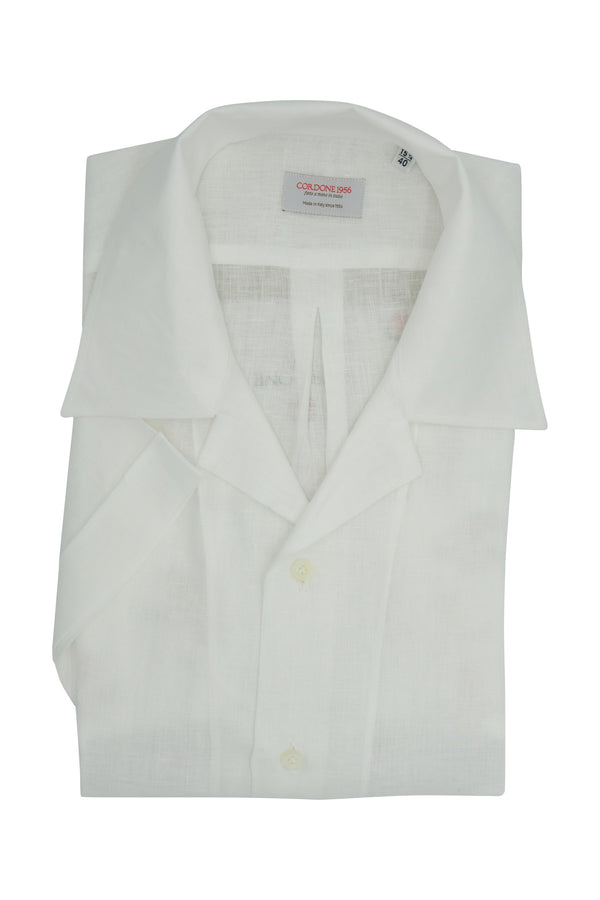 White Linen Bowling Collar Shirt