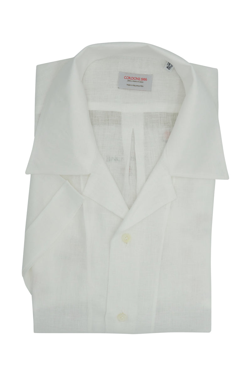 Camicia In Lino Con Collo Bowling Tinta Unita Bianca