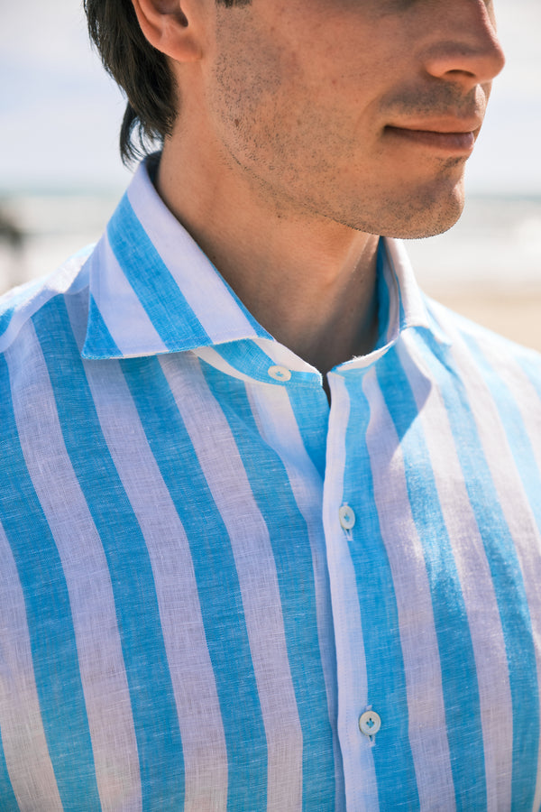 Bold Striped Linen Shirt Azure