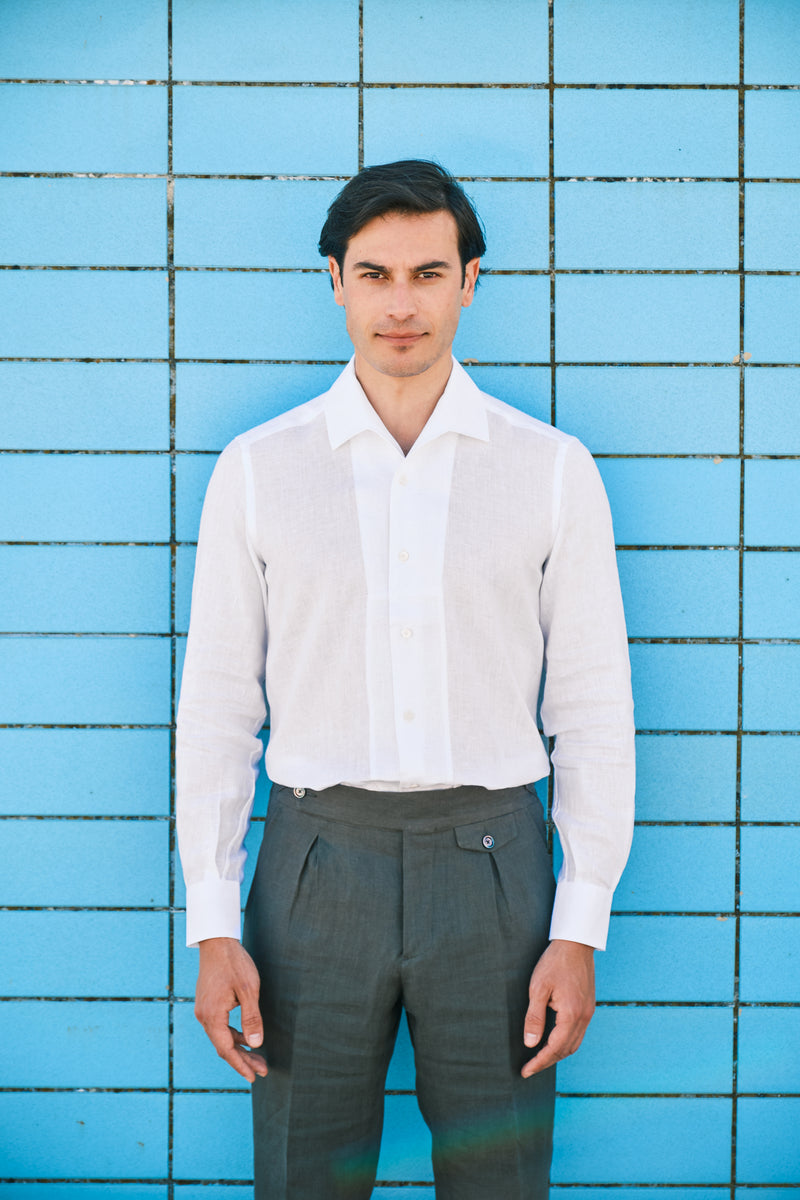 White Linen Capri Collar Shirt