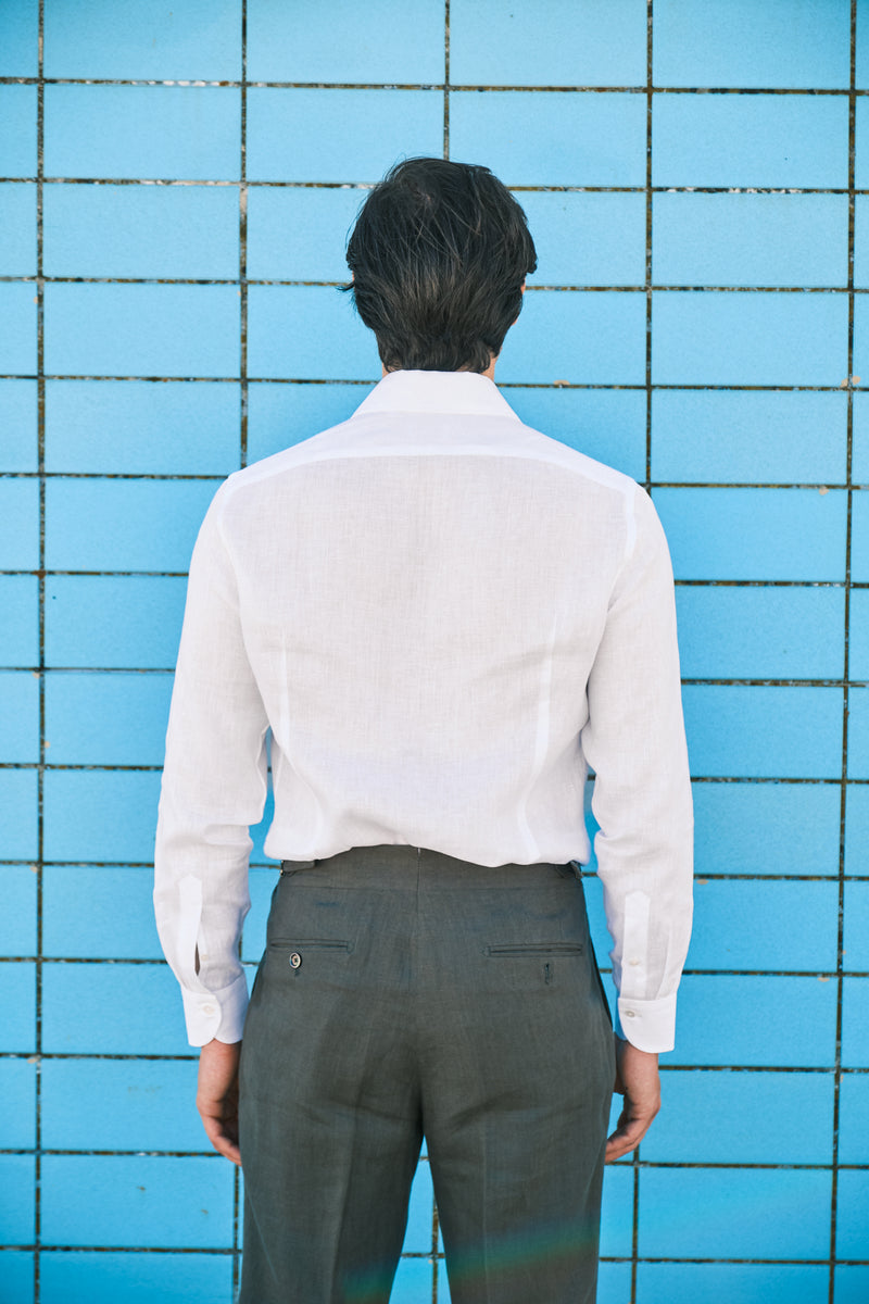 White Linen Capri Collar Shirt