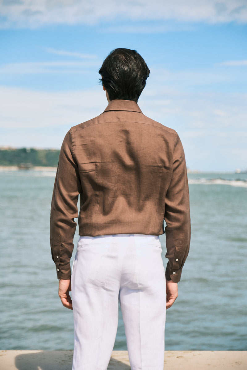 Brown Linen Shirt Slim Fit / S 39 - 15 Brown Linen Shirt Slim Fit / S 39 - 15