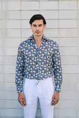 Green  Ibisco Print Linen Shirt