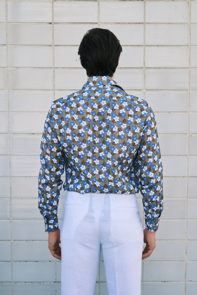 Green  Ibisco Print Linen Shirt