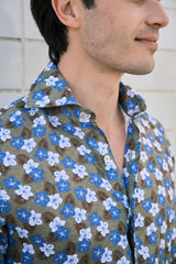 Green  Ibisco Print Linen Shirt