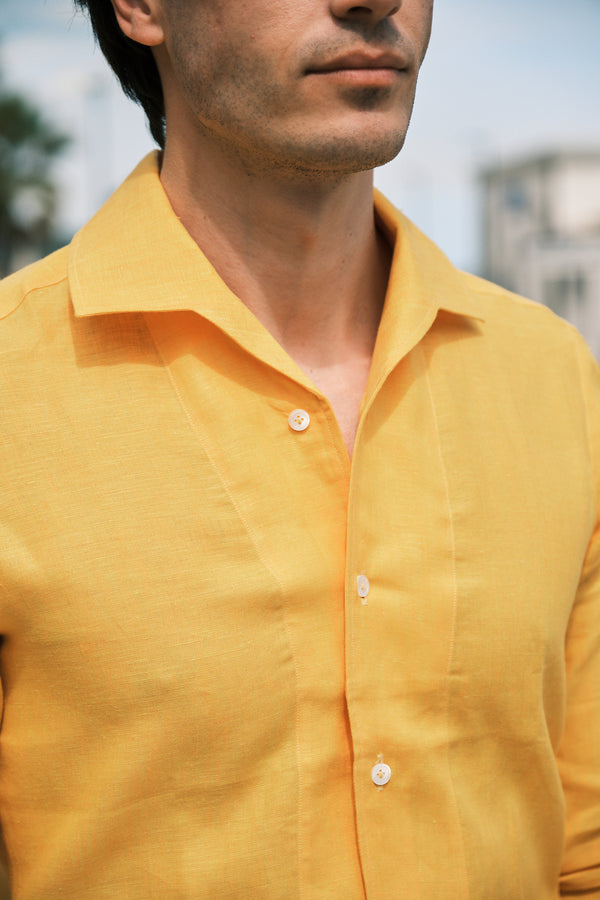 Yellow Linen Capri Collar Shirt