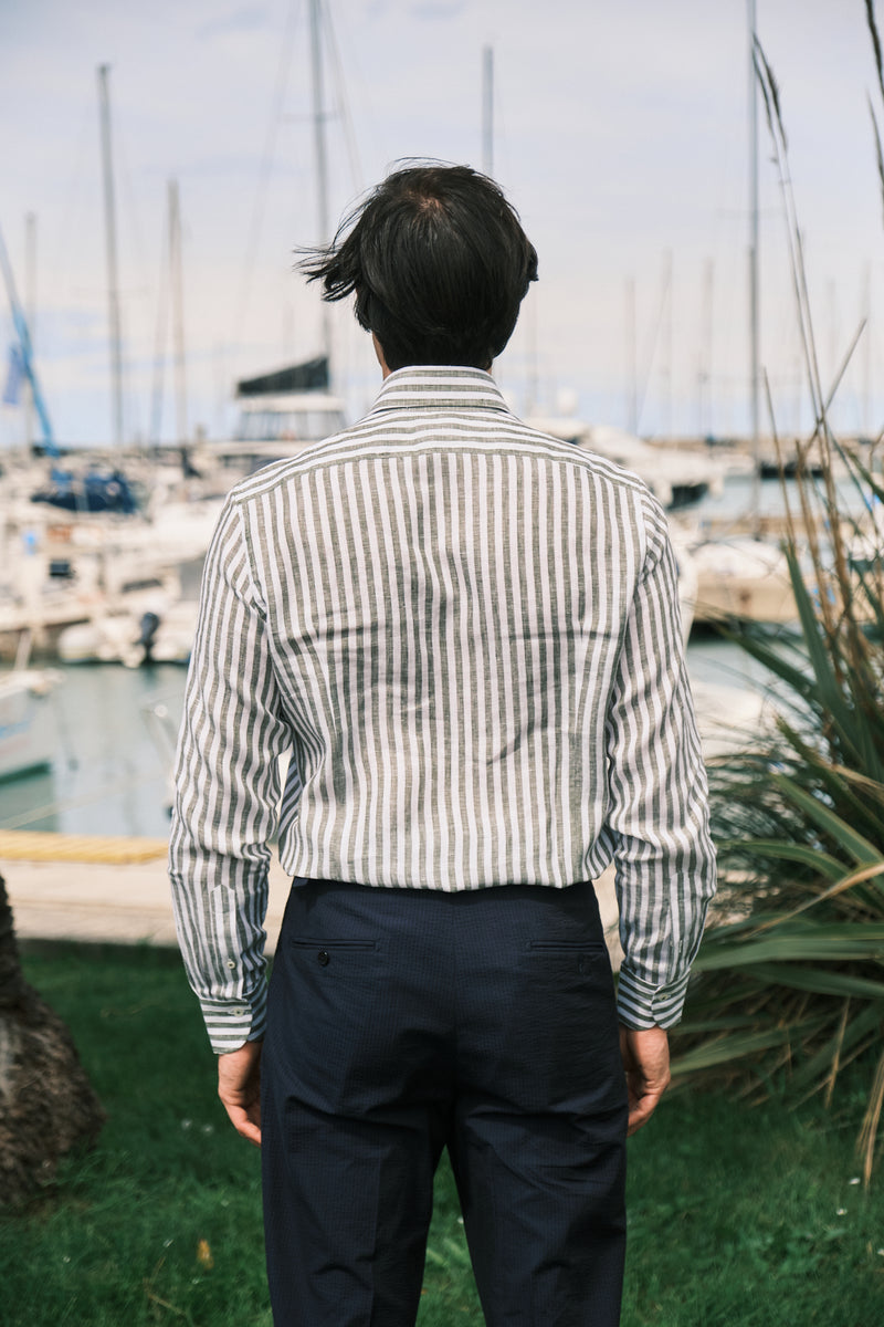 Striped Linen Shirt Military Green