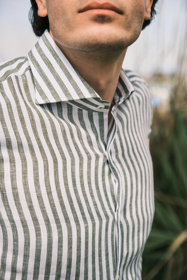 Striped Linen Shirt Military Green