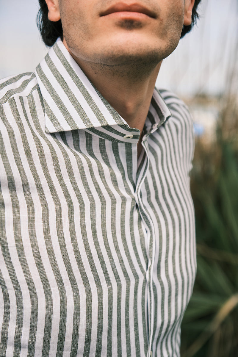 Striped Linen Shirt Military Green