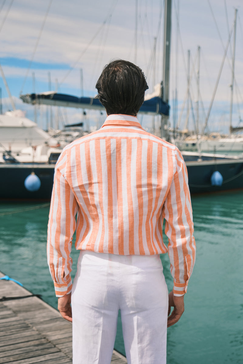 orange and white striped dress shirt Comfort Stretch Non-Iron Stripe Dress Shirt With Contrast Trim