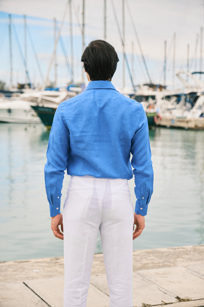 Camicia Tinta Unita Lino Azzurra