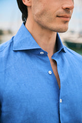 Camicia Tinta Unita Lino Azzurra