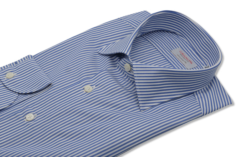 Blue And White Stripe Shirt Ready - Italian Cotton - Handmade in Italy - VIP