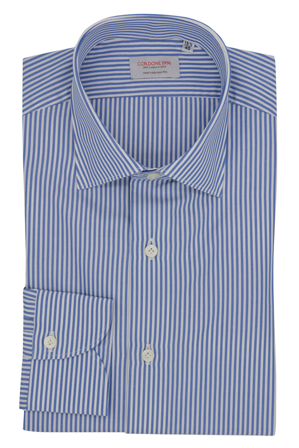 Blue And White Stripe Shirt Ready - Italian Cotton - Handmade in Italy - B2B IT