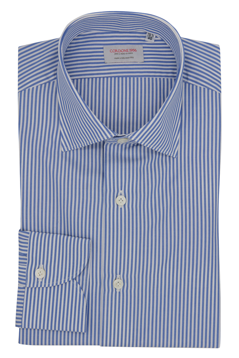 Blue And White Stripe Shirt- Italian Cotton - Handmade in Italy - B2B