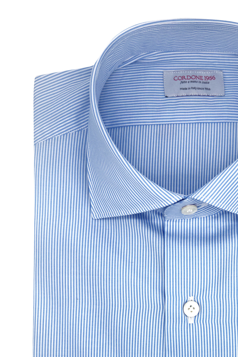 Light Blue And White Small Stripe- Italian Cotton - Handmade in Italy - B2B